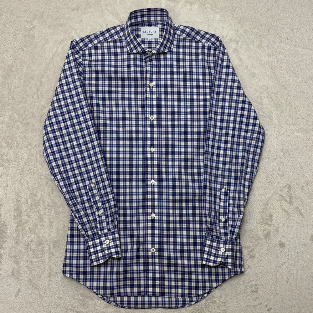 Ledbury Plaid Lightweight Cotton Cutaway Collar Shirt 15-34 blue/pink Turkey